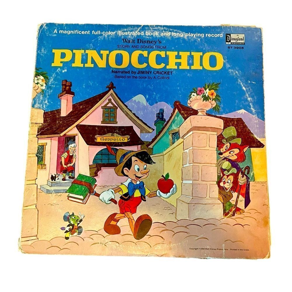 VINTAGE DISNEY PINOCCHIO VINYL RECORD LP 12” JIMINY CRICKET STORY & SONGS 1960’S